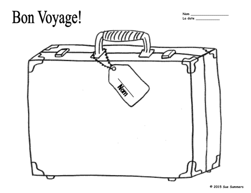 French Clothing Travel Suitcase Sketch and Label Worksheet