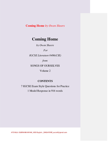 CIE IGCSE Literature poetry: 'Coming Home' by Owen Sheers 