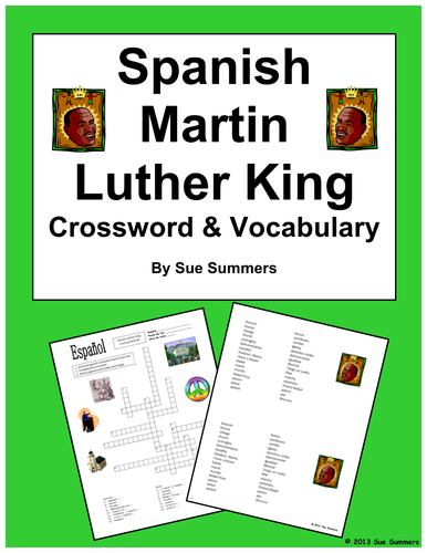 Martin Luther King Day Spanish Vocabulary Crossword and Word List