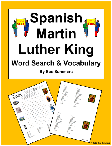 Martin Luther King Day Spanish Word Search, Vocabulary, and Image IDs