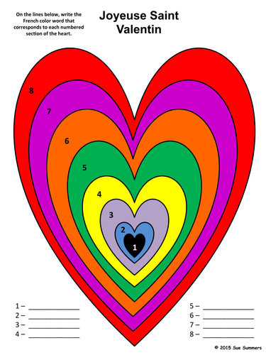 French Valentine's Day Color by Number Activities - Saint Valentin 