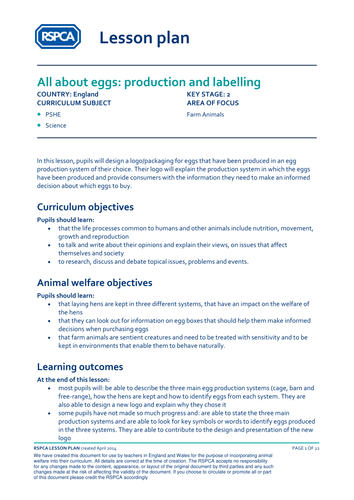 Lesson Plan - Farm animals - All about eggs: production and labelling 