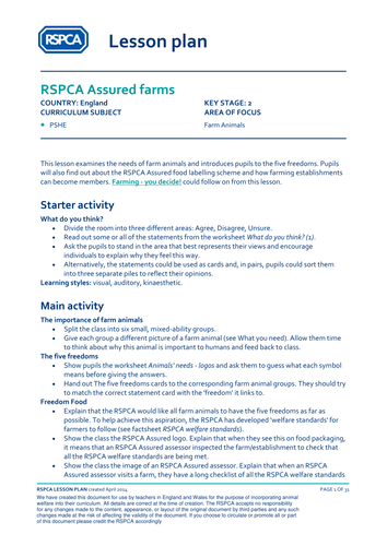Lesson Plan - Farm animals - RSPCA Assured Farms | Teaching Resources