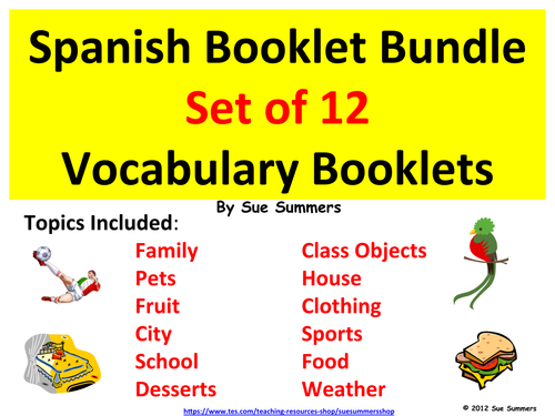 Spanish Vocabulary Emergent Readers Bundle - 12 Booklets / Flashcard Sets