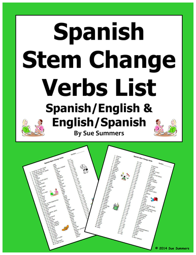 Spanish Stem Change Verbs Vocabulary Lists