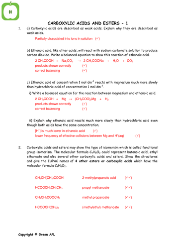 A Level Chemistry Answer sheets Year 2 | Teaching Resources