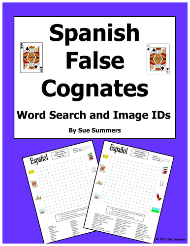 Spanish False Cognates Word Search Puzzle and Image IDs Worksheet