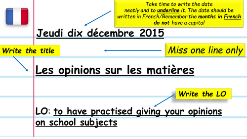 Opinions and reasons on school subjects in French