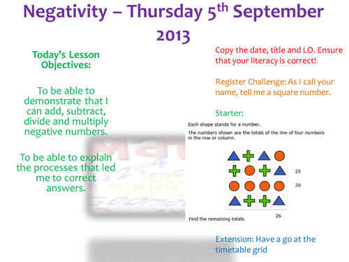 A Series of Number Lessons - BIDMAS, Factorising, Algebra Working up from Grade G to C