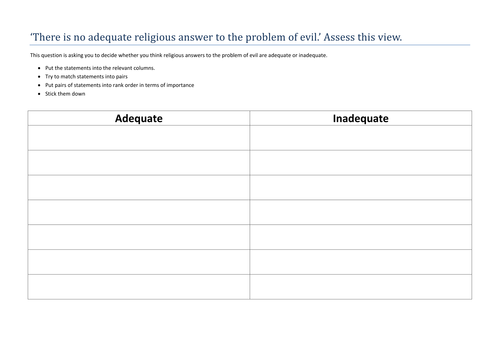 A Level Religious Studies - Evaluating the Problem of Evil