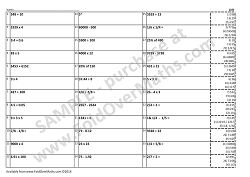 2016 KS2 SATs Maths paper 1 - ALTERNATIVE arithmetic 