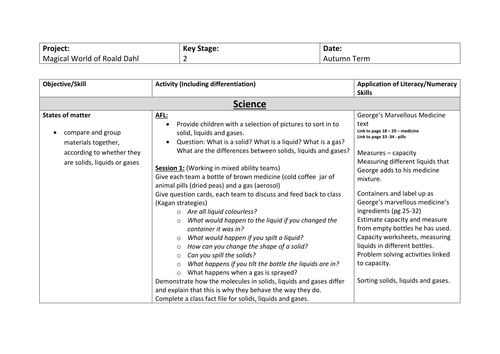 Roald Dahl project planning and programme of study