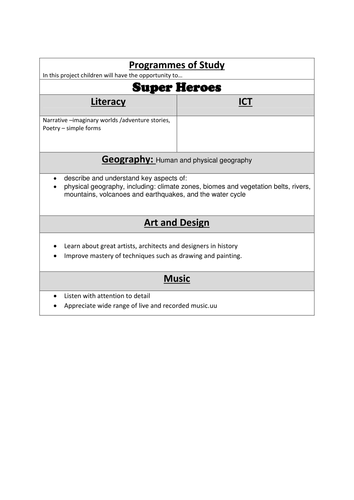 Super Heroes project planning