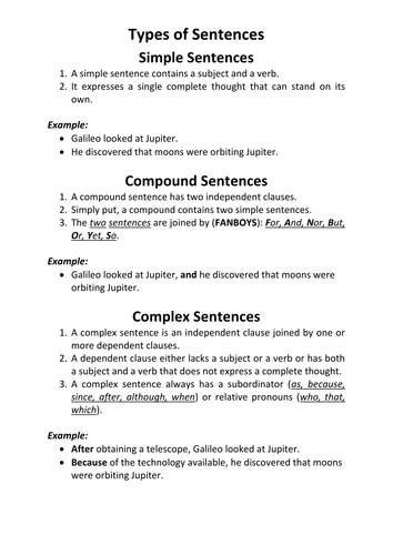 Science literacy - Sentence types + examples
