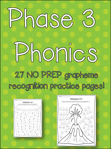 Phase 3 Phonics - 27 NO PREP Activity Pages - Grapheme Recognition - Letters & Sounds!