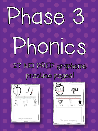 Phase 3 Phonics NO PREP activity pack! Fine Motor, Early Reading, Letter Form! Letters and Sounds!