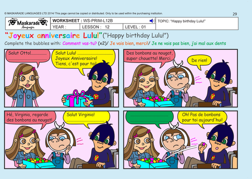 FRENCH – HEALTH & BODY - Y3-Y4:  The months of the year/ Celebrating a birthday!