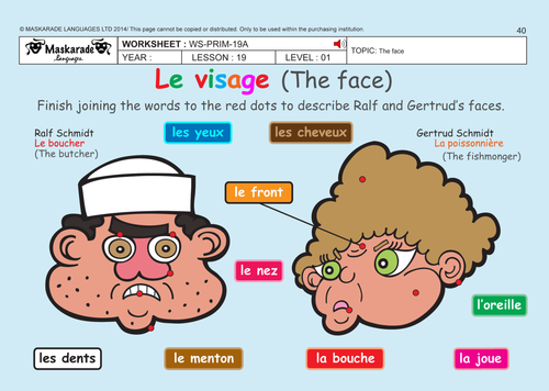 FRENCH – HEALTH & BODY - Y3-Y4:  The face/ Le visage