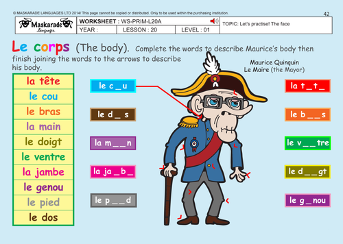 FRENCH – HEALTH & BODY - Y3-Y4:  The body/ le corps