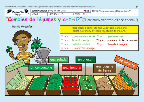 FRENCH – FOOD - Y3-Y4:  The vegetables/ les légumes