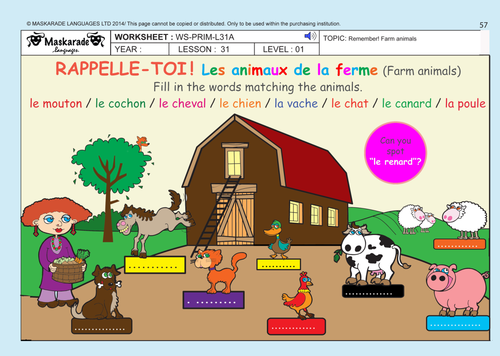 FRENCH – FRIENDS & ACTIVITIES - Y3-Y4:  Farm and zoo animals/ Les animaux de la ferme/ sauvages