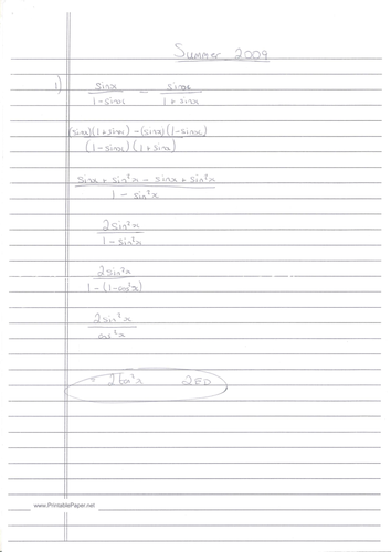 CIE A-Level Maths Pure 1 (P1) Worked Solutions - May/June 2009