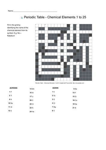 Puzzle Me -- Periodic Table related Crosswords