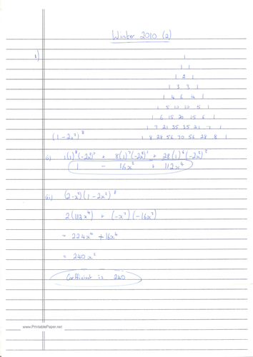 CIE A-Level Maths Pure 1 (P1) Worked Solutions - November/December 2010 (2)