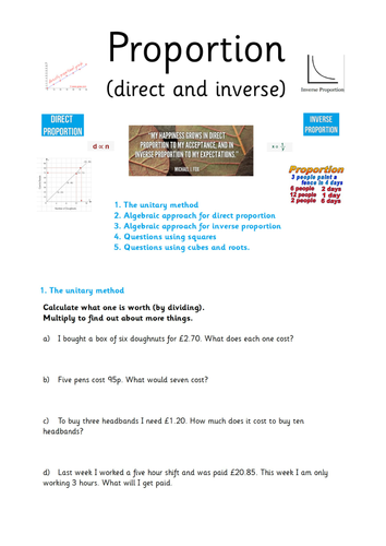 Proportion Direct And Inverse Teaching Resources