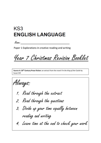 year 7 aqa practice english language exam paper 1 reading and writing teaching resources