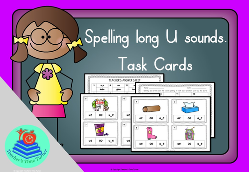Long U sound task cards. 20 cards to practice ue, u_e or oo.
