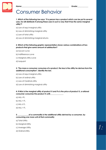 Economics revision worksheets