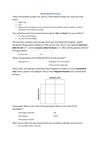 monohybrid cross worksheet