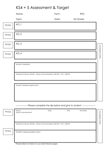 GCSE Art KS4+5 Assessment/Marking Sheet