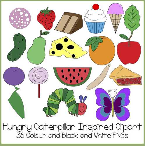 very hungry caterpillar food clipart black