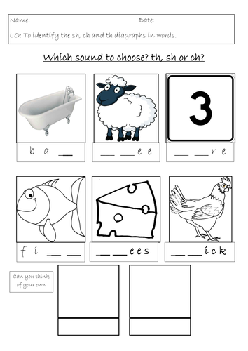 sh, ch and th worksheet