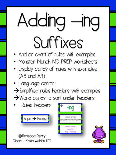 Suffixes -ing - English / Literacy Activities - NO PREP - Resources & Worksheets!