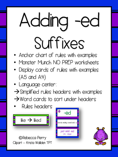 Suffixes -ed - English / Literacy Activities - NO PREP - Resources & Worksheets!