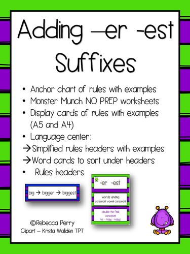 Suffixes -er -est - English / Literacy Activities - NO PREP - Resources & Worksheets!