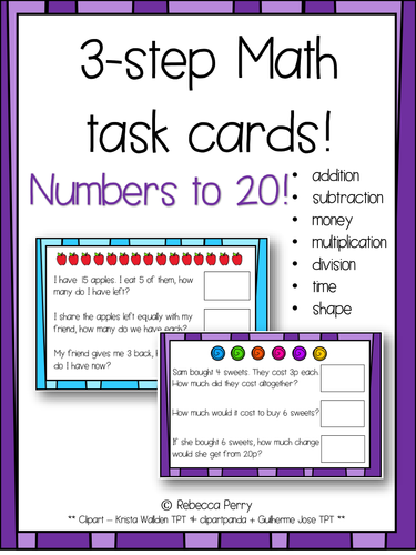 3 Step Math Task Cards - Maths Activity - NO PREP - Print & Use! Numbers to 20! 