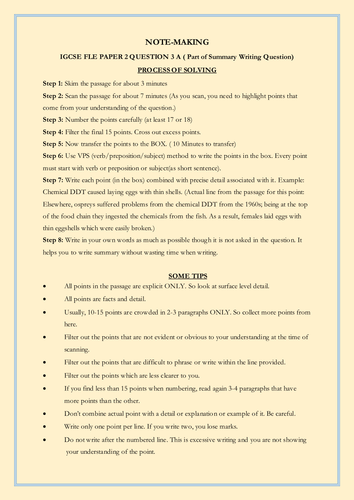 NOTE-MAKING : IGCSE FLE PAPER 2 QUESTION 3 (a)  PROCESS OF SOLVING 