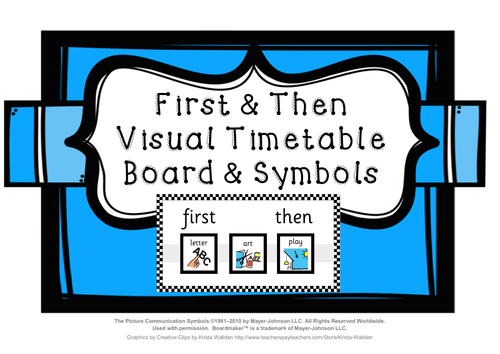 First & Then visual timetable board with timetable symbols
