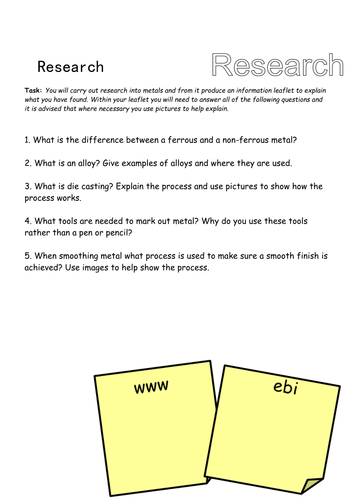 Metals homework sheet