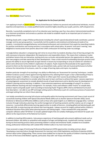 Exemplar cover letter/personal statement for NQT job seekers