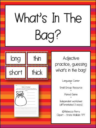 Literacy / English Adjectives Activity - What's in the bag? NO PREP resources & worksheets!
