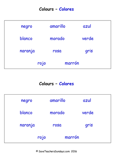 Colours in Spanish KS2 worksheets, activities and flashcards