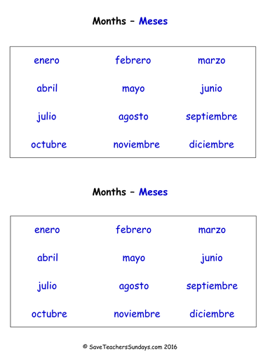 Months in Spanish KS2 worksheets, activities and flashcards