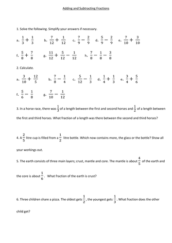 Adding and Subtracting Fractions - Differentiated and Functional 