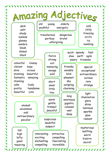 KS2 Literacy - SPAG - Adjectives Word Bank