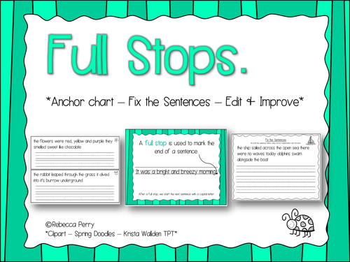 Full Stops Pack - NO PREP worksheets and resources! Whole class, small group, early finishers! 